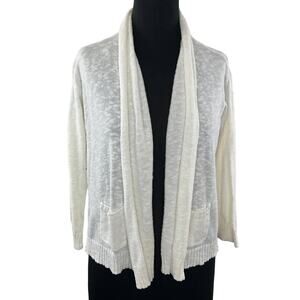 Calypso St. Barth White Cotton Linen Knit Open Long Sleeve Pocket Cardigan M